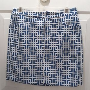 Loft Geo Blue/White Mini/Midi Skirt Size 2